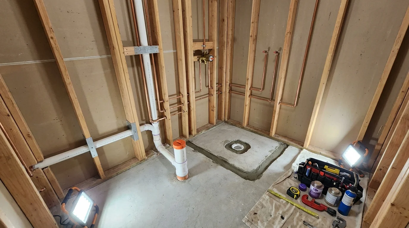 Bathroom rough-in plumbing during remodel by Johns Plumbing LLC in Yabucoa