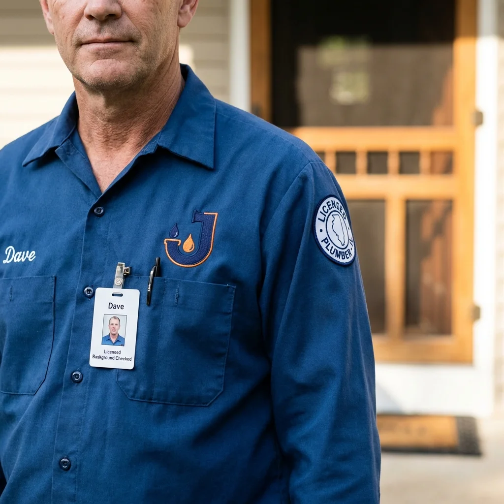 Licensed plumber showing ID badge in Yabucoa, PR