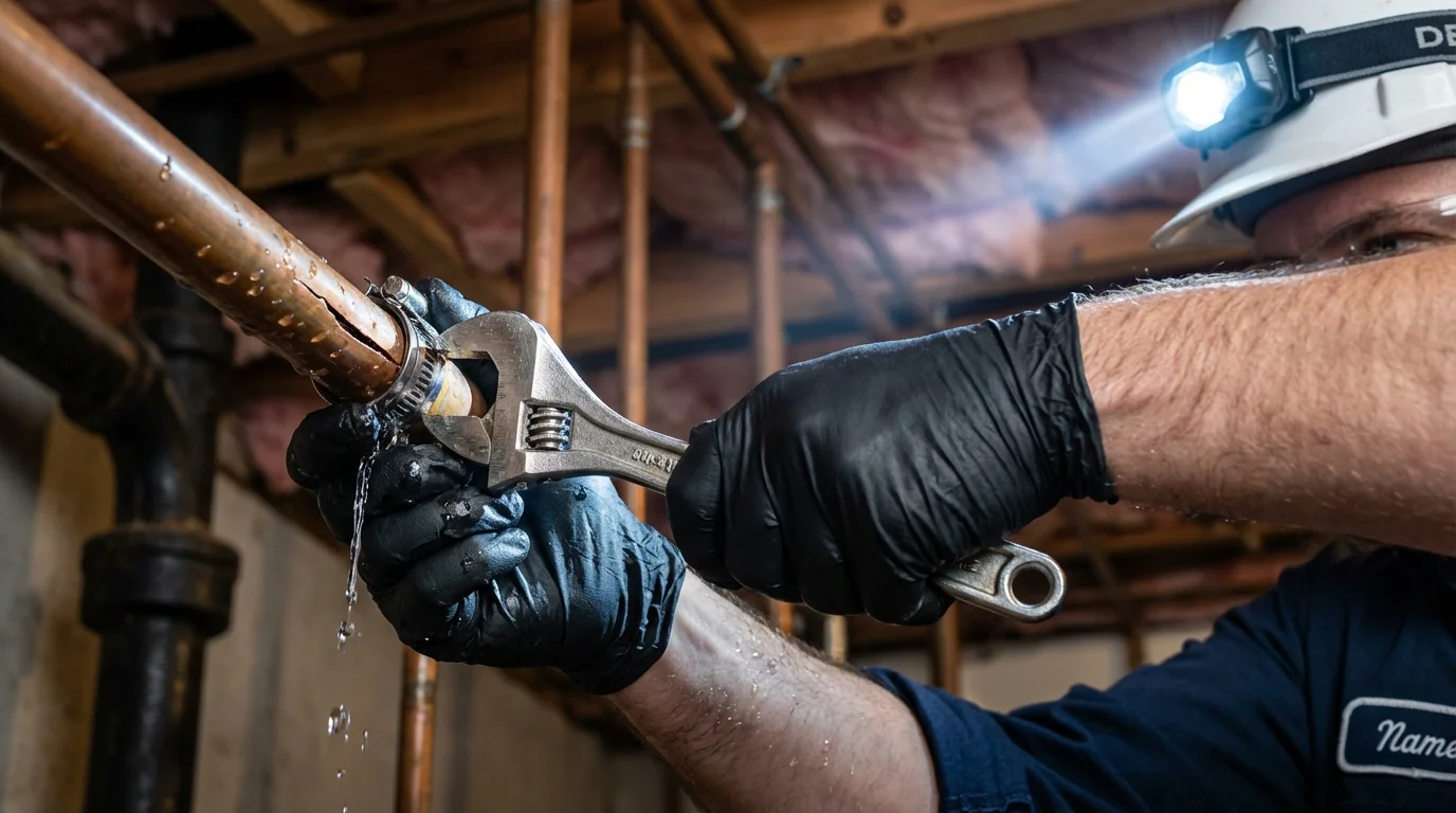 Emergency pipe clamp repair being performed by a Johns Plumbing LLC plumber in Yabucoa